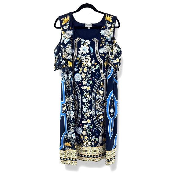 JM Collection Floral Print Crystals Cold Shoulder Shift Dress Size 3X 22 24 Plus - Picture 2 of 7